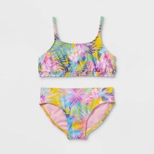 Girls' Palm Print 2pc Bikini Set - art class™ Yellow Size 6/6x
